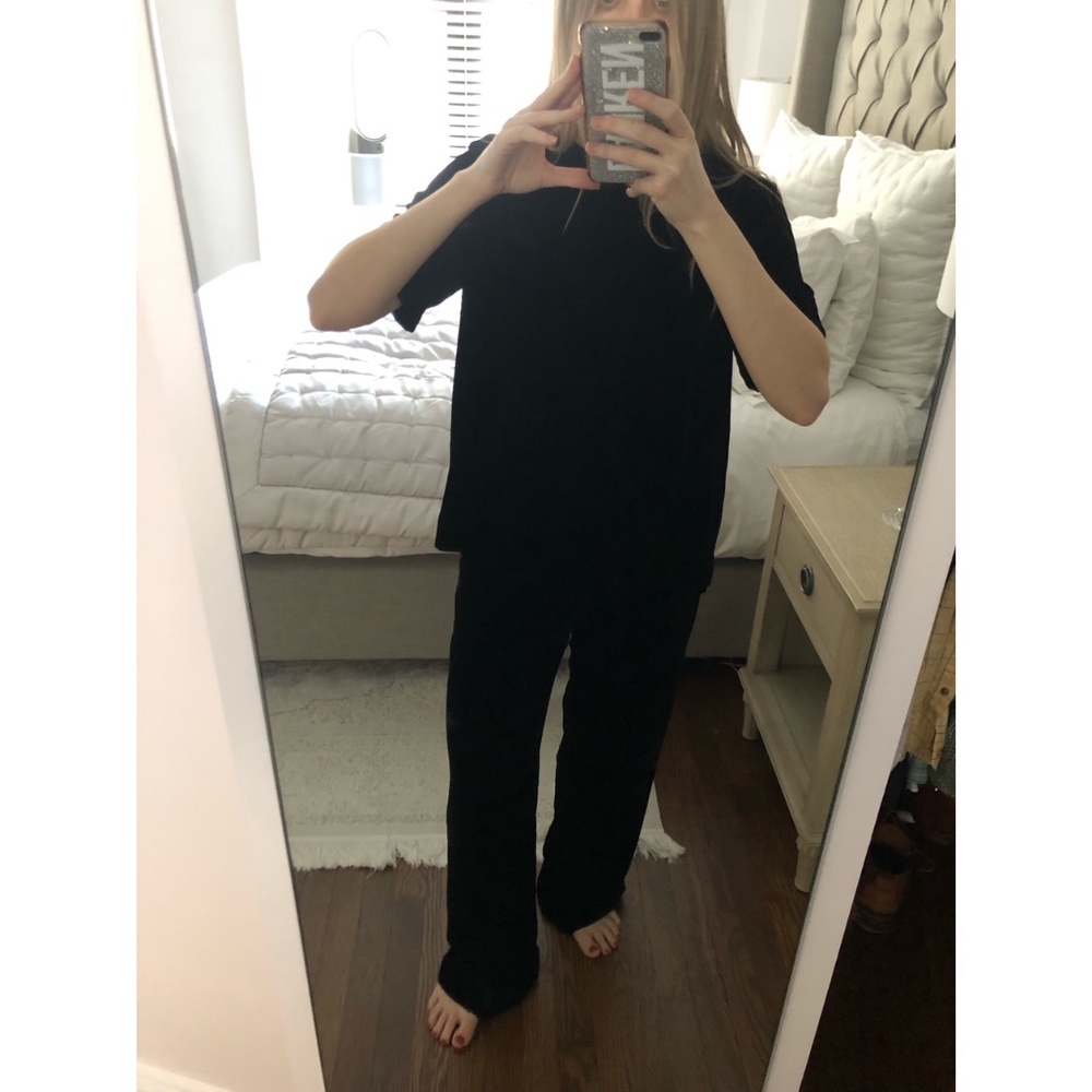 COS Black Velvet Wide Leg Pants
